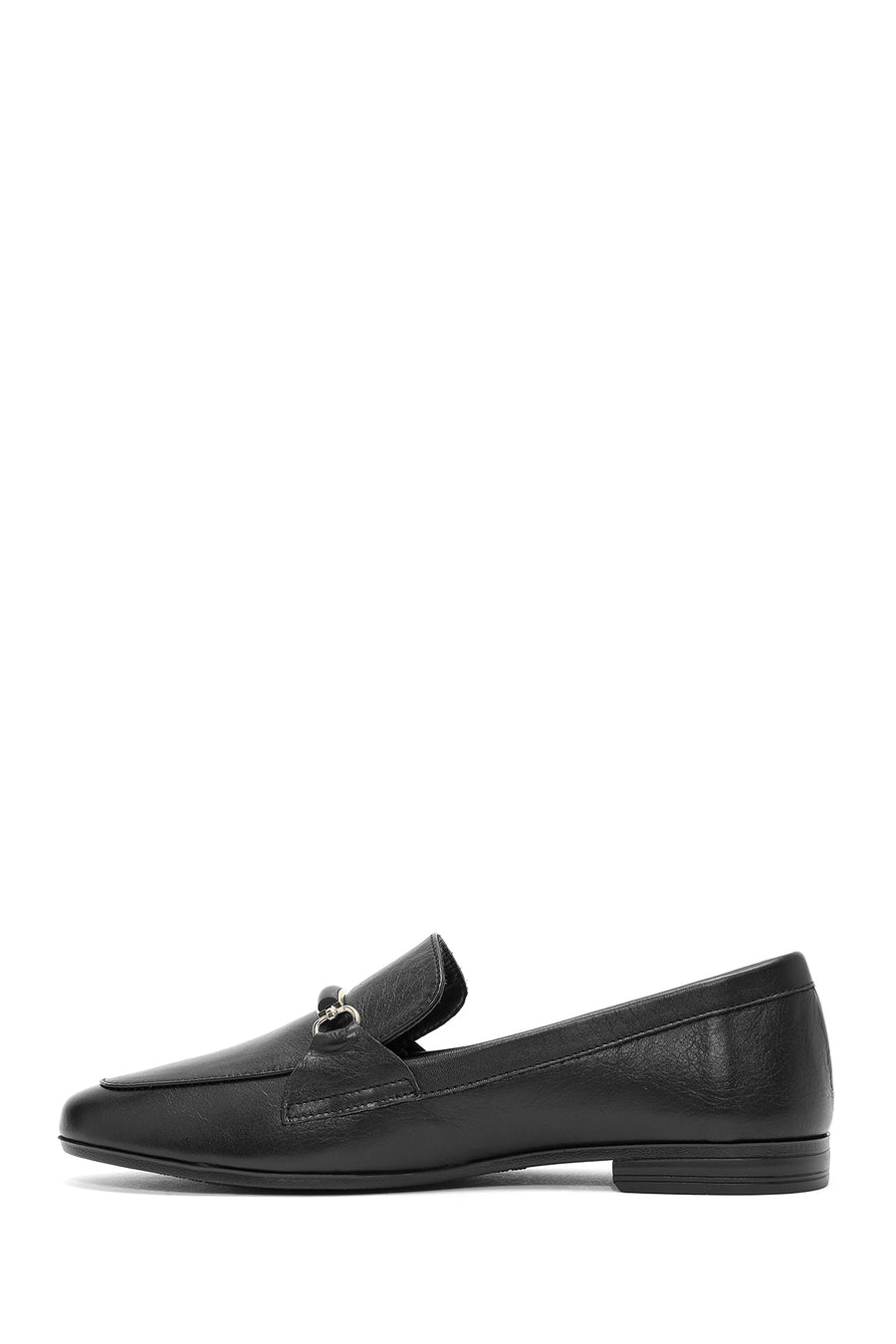 Kadın Siyah Toka Detaylı Deri Maskülen Loafer