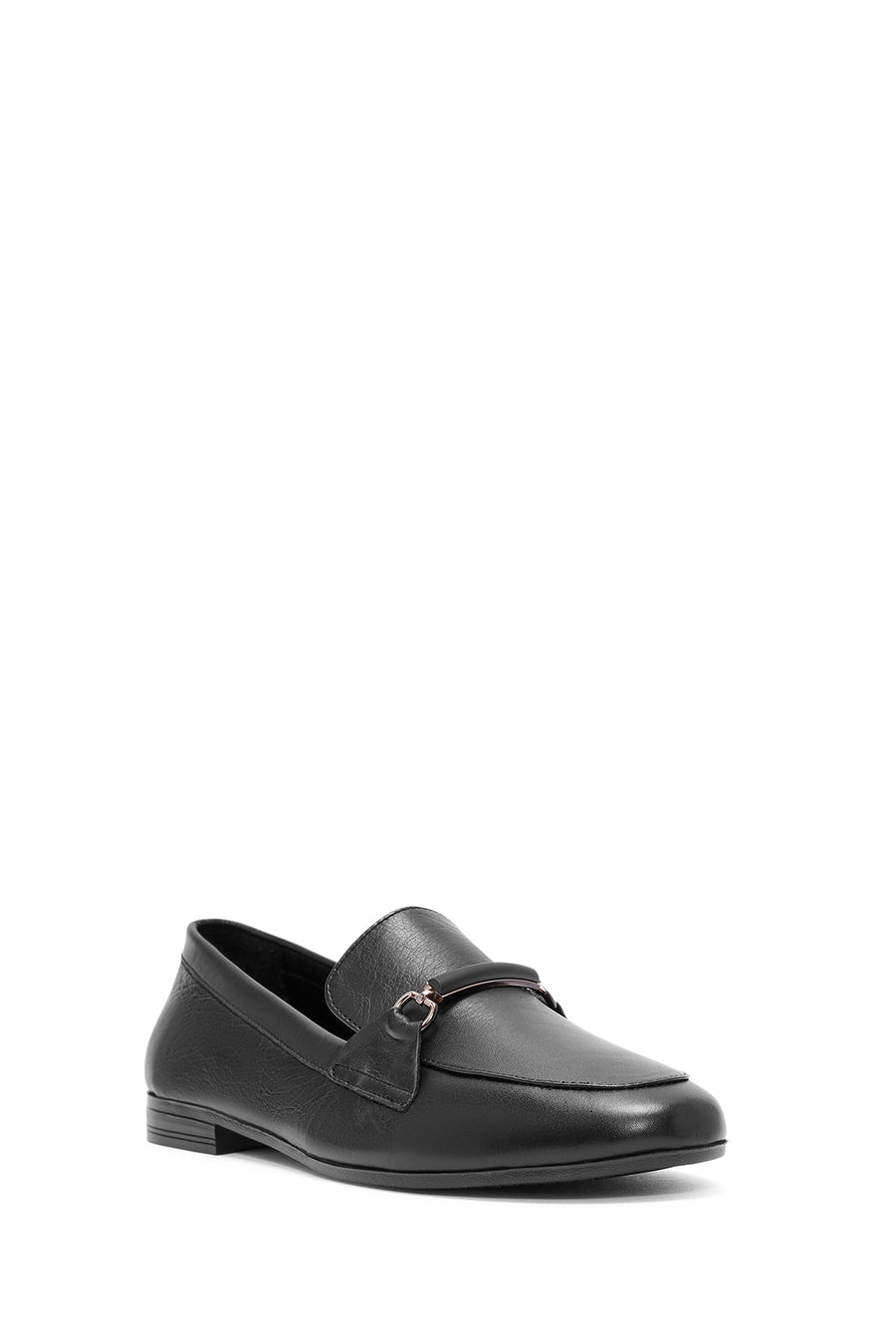 Kadın Siyah Toka Detaylı Deri Maskülen Loafer