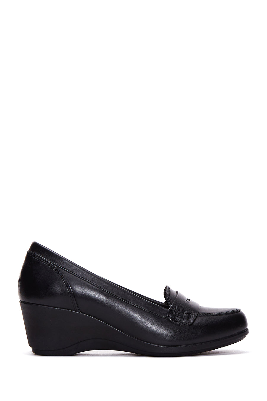 Women's Black Leather Wedge Heeled Shoes 24WFD410818 | Derimod
