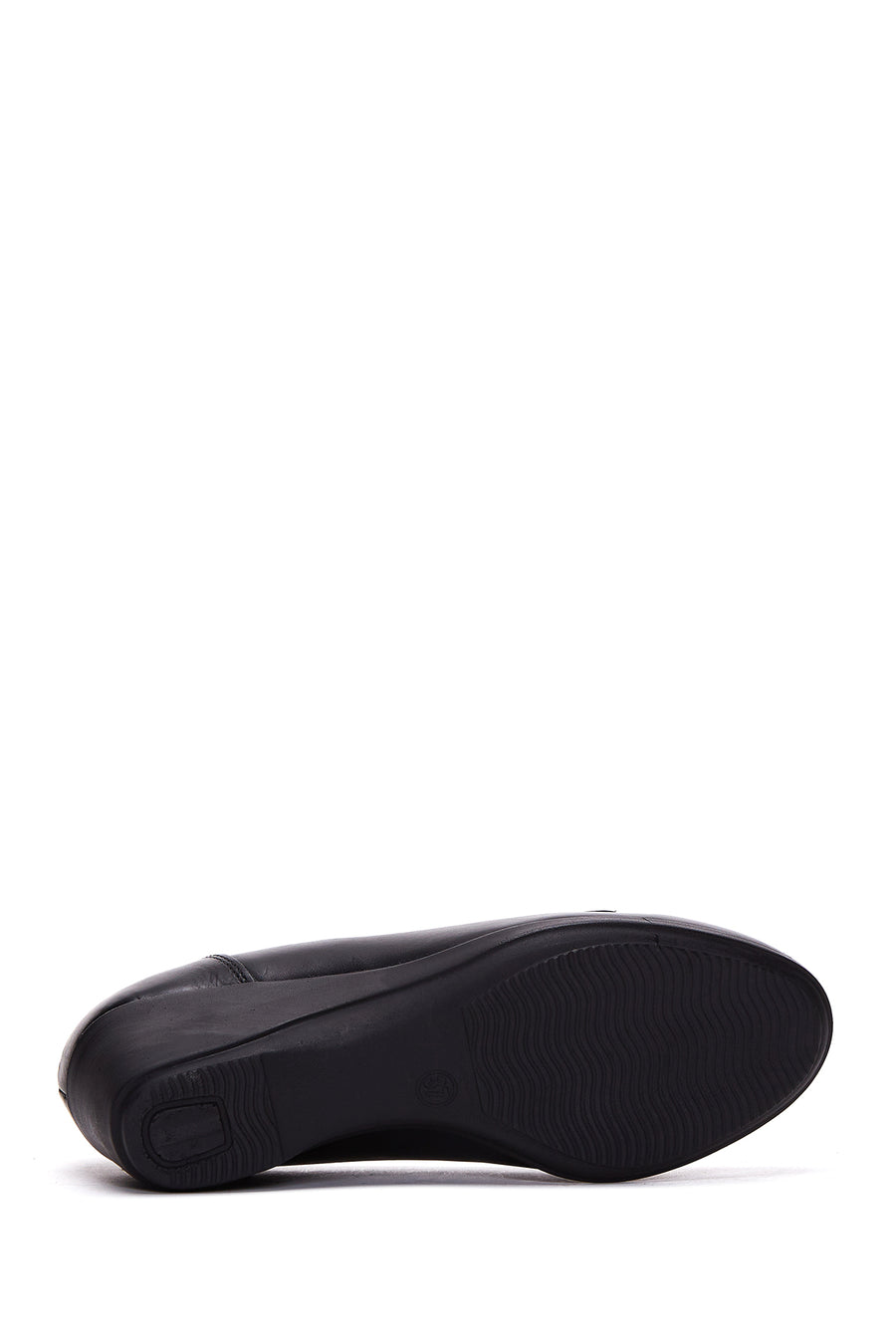 Women's Black Leather Wedge Heeled Shoes
