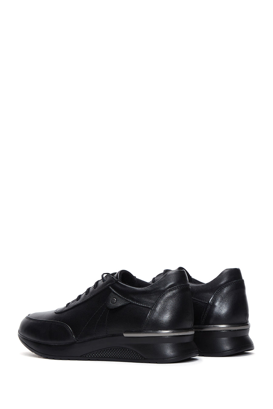 Women's Black Lace-Up Leather Casual Shoes