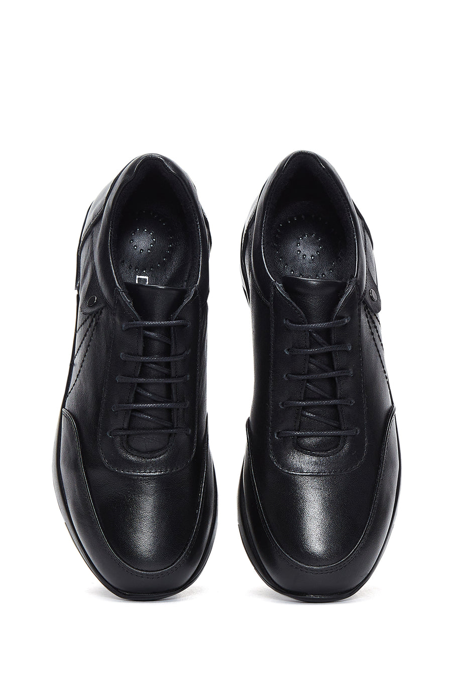 Women's Black Lace-Up Leather Casual Shoes