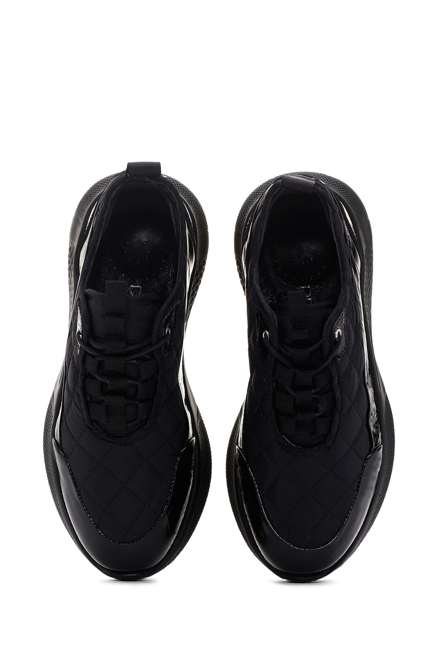 Women's Black Thick Soled Leather Sneaker