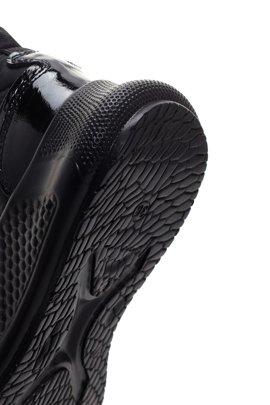 Women's Black Thick Soled Leather Sneaker
