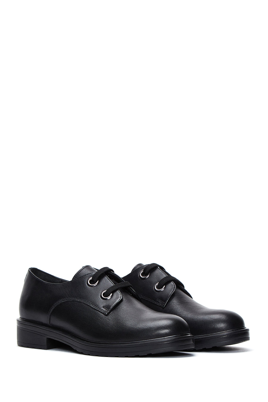 Women's Black Lace-Up Leather Oxford Shoes