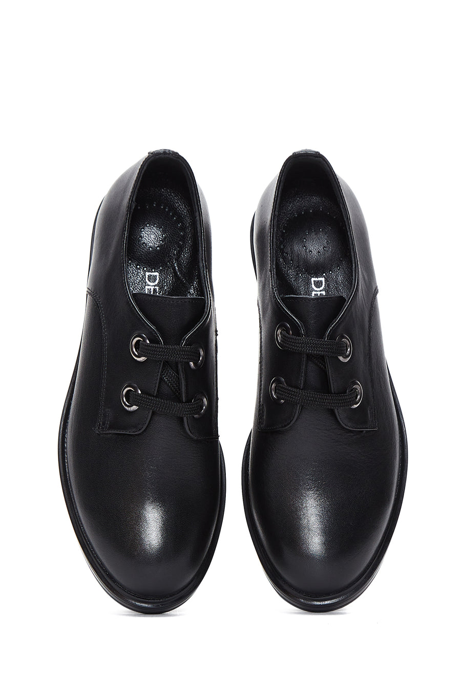 Women's Black Lace-Up Leather Oxford Shoes