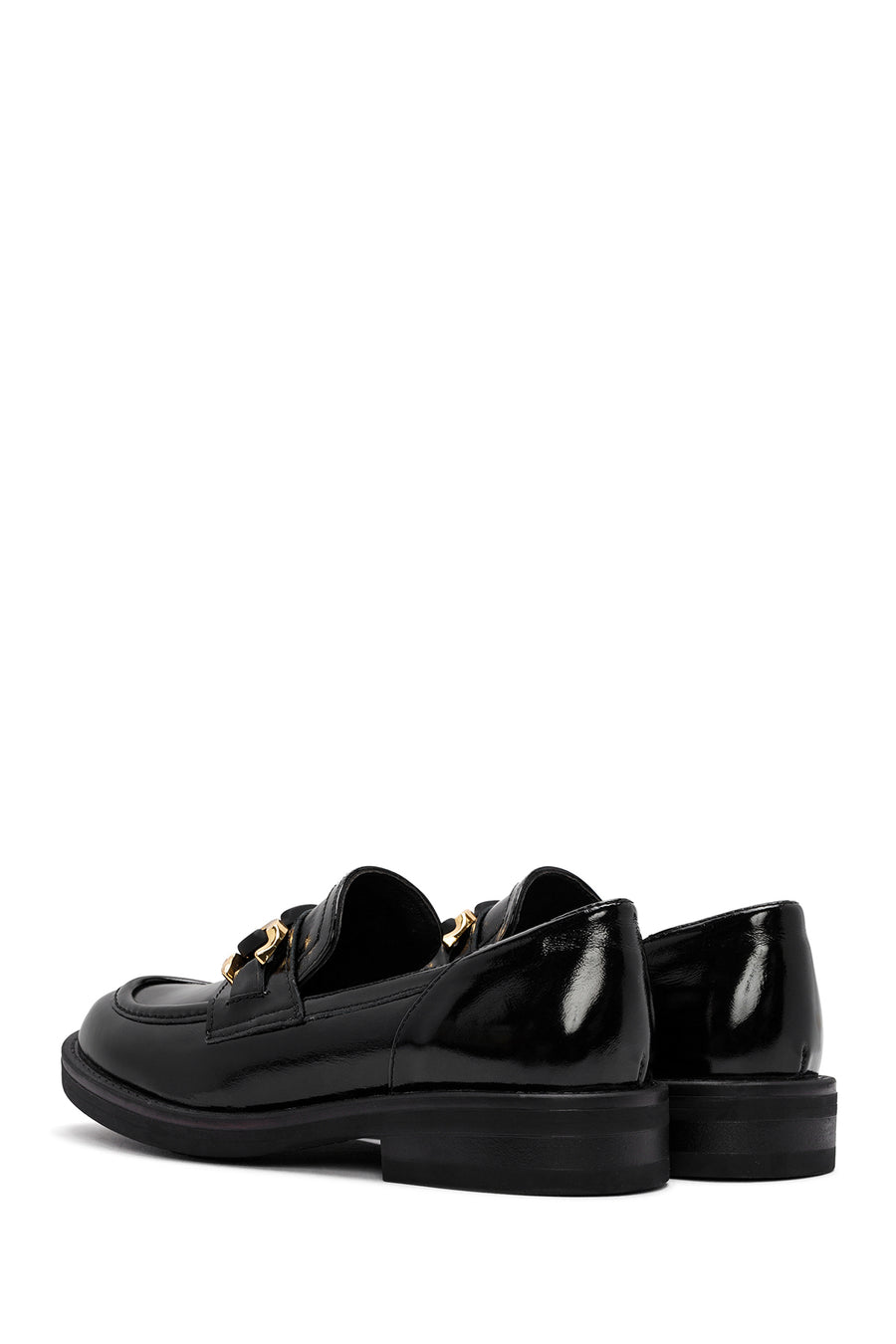 Women's Black Buckle Detailed Patent Leather Masculine Loafer
