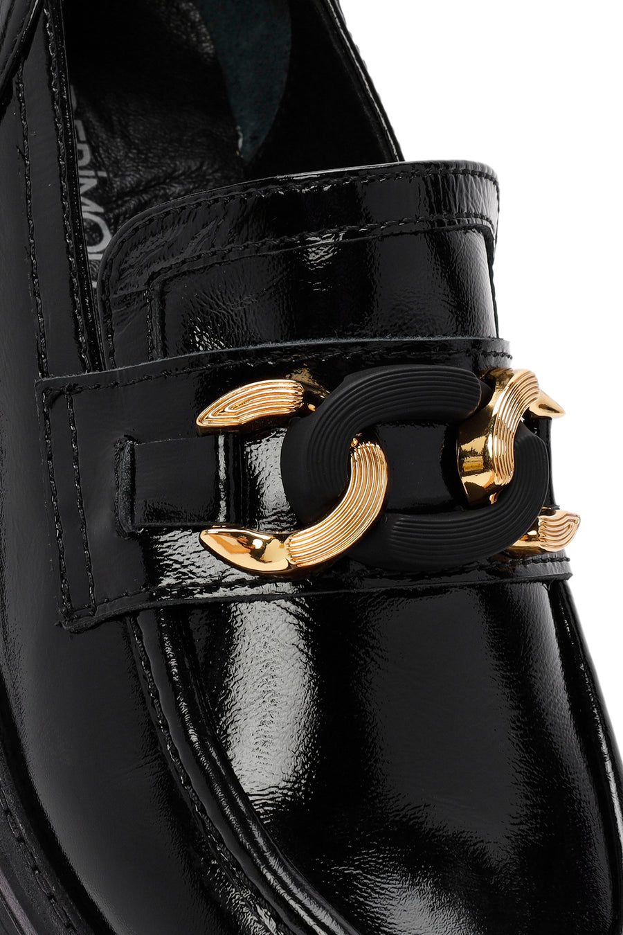 Women's Black Buckle Detailed Patent Leather Masculine Loafer