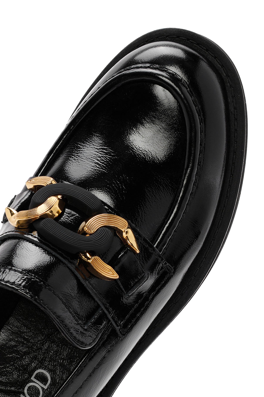 Women's Black Buckle Detailed Patent Leather Masculine Loafer