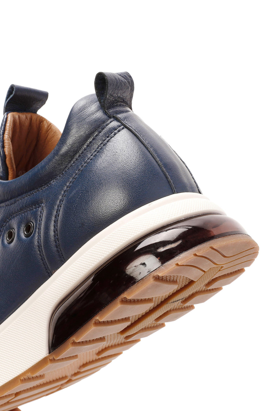 Erkek Lacivert Bağcıklı Kalın Tabanlı Deri Sneaker