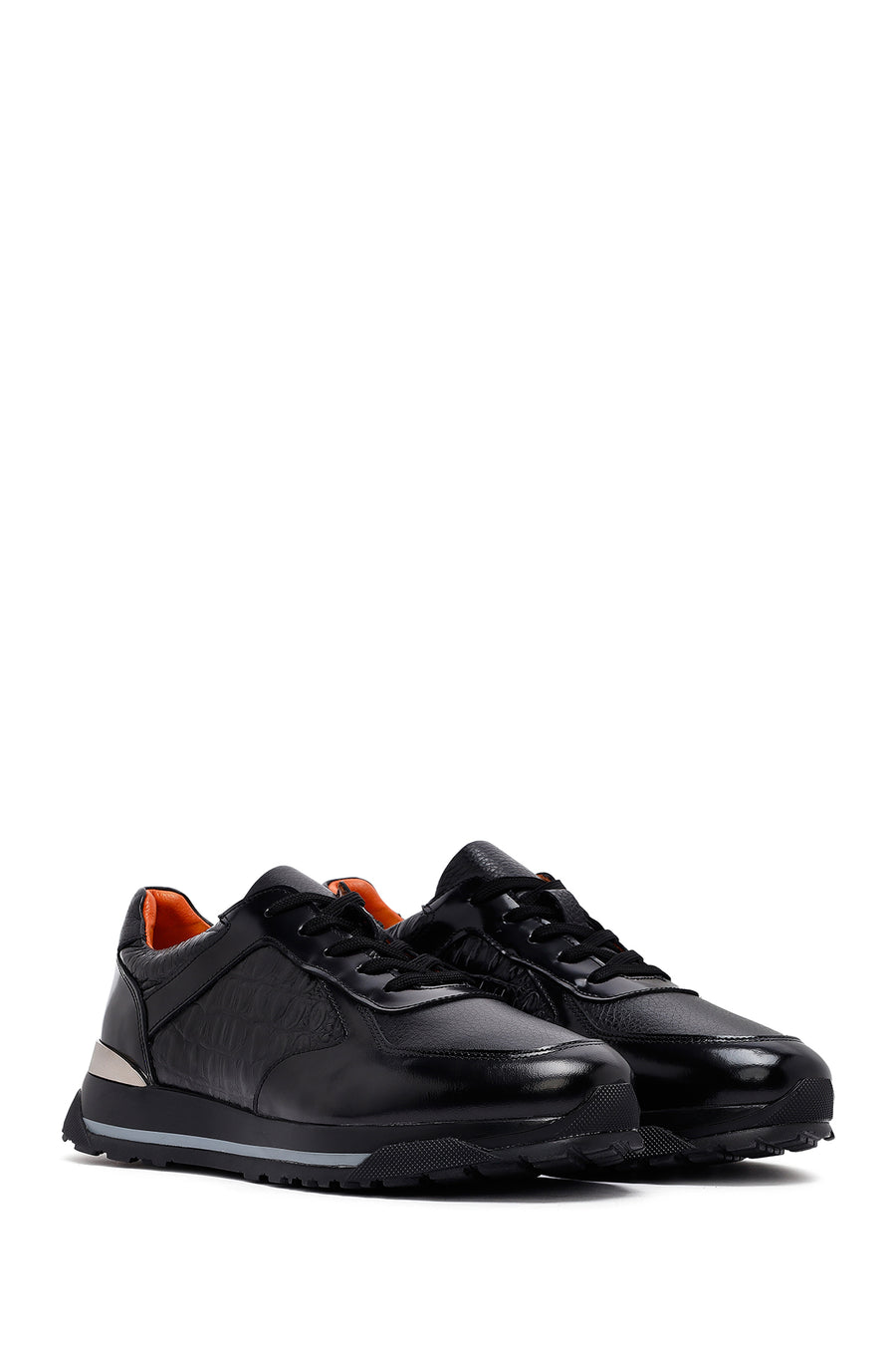 
Men's Black Lace-Up Thick Sole Leather Sneaker
