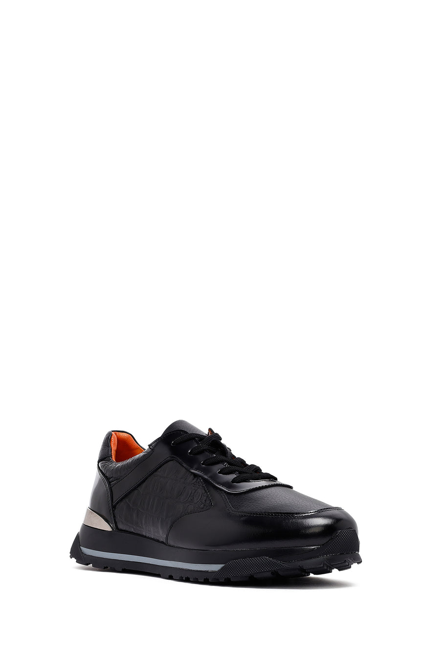 
Men's Black Lace-Up Thick Sole Leather Sneaker
