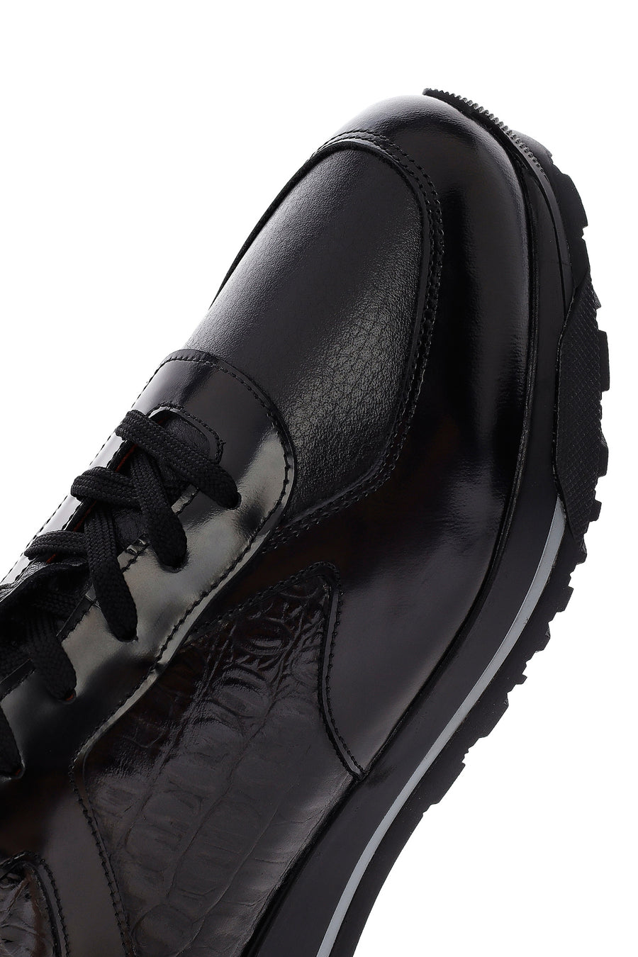 
Men's Black Lace-Up Thick Sole Leather Sneaker
