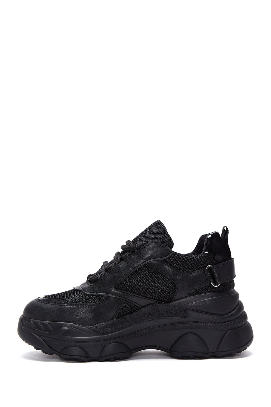 Women's Black Thick Sole Lace-Up Sneakers