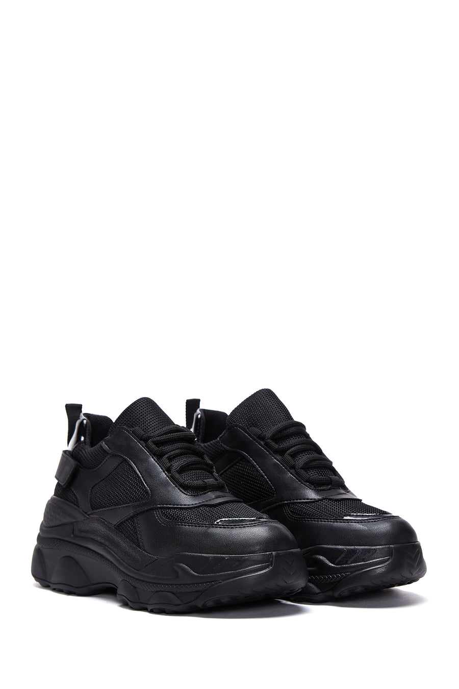 Women's Black Thick Sole Lace-Up Sneakers