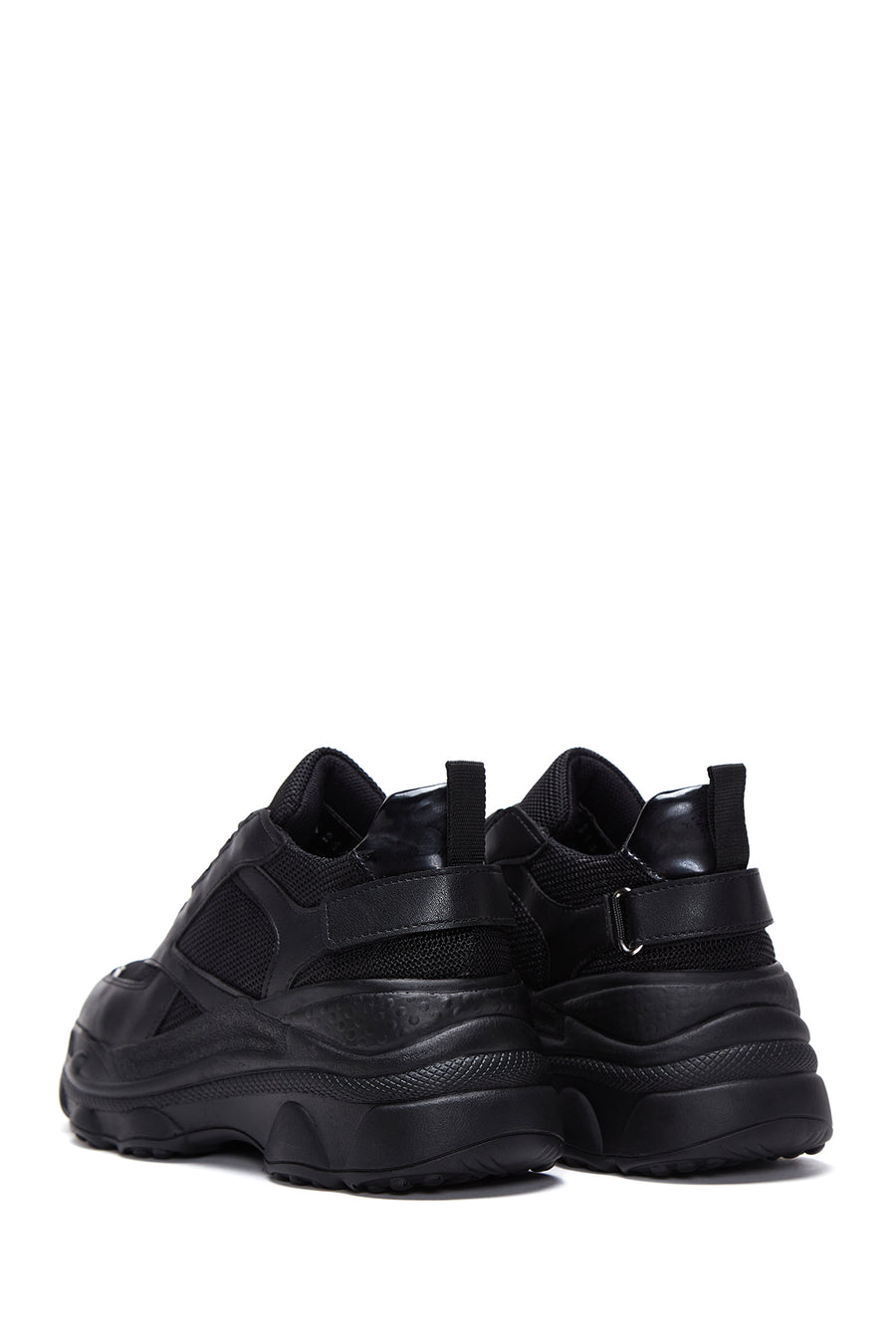 Women's Black Thick Sole Lace-Up Sneakers
