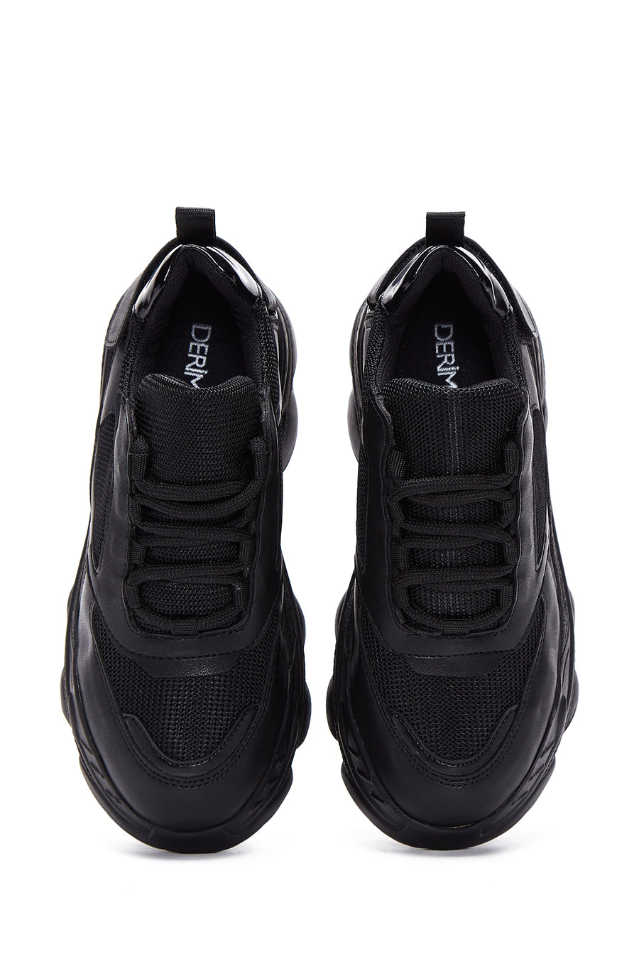 Women's Black Thick Sole Lace-Up Sneakers
