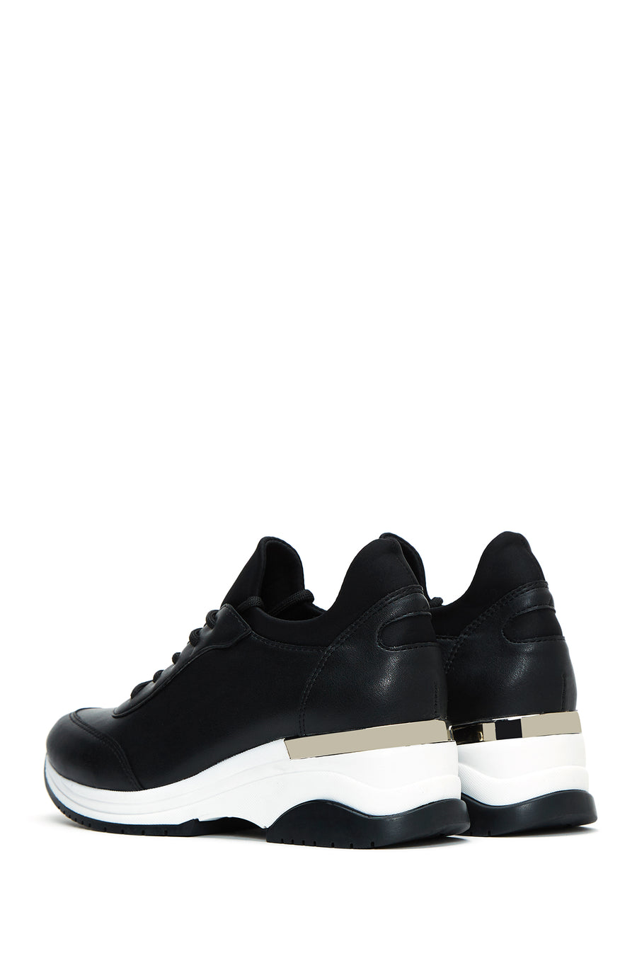 Women's Black Lace-Up Wedge Heel Sneakers