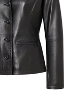 Giselle Women's Black Short Leather Jacket | Derimod