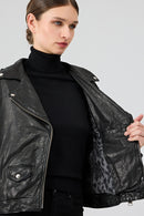 Blondy Women's Black Double Breasted Leather Jacket | Derimod