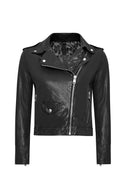 Blondy Women's Black Double Breasted Leather Jacket | Derimod