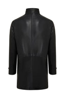 Ederson Men's Black Stand Collar Buttoned Leather Coat | Derimod