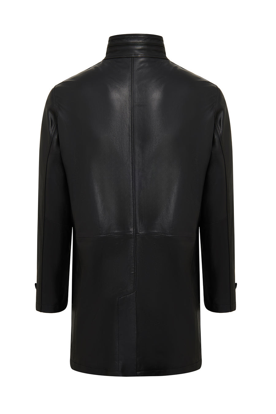 Ederson Men's Black Stand Collar Buttoned Leather Coat