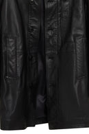 Ederson Men's Black Stand Collar Buttoned Leather Coat | Derimod