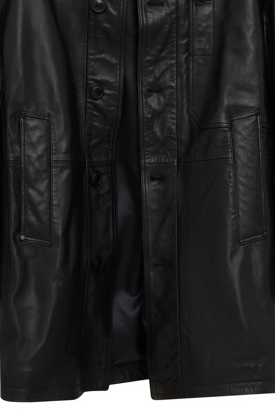 Ederson Men's Black Stand Collar Buttoned Leather Coat