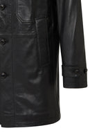 Ederson Men's Black Stand Collar Buttoned Leather Coat | Derimod
