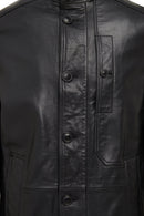 Ederson Men's Black Stand Collar Buttoned Leather Coat | Derimod