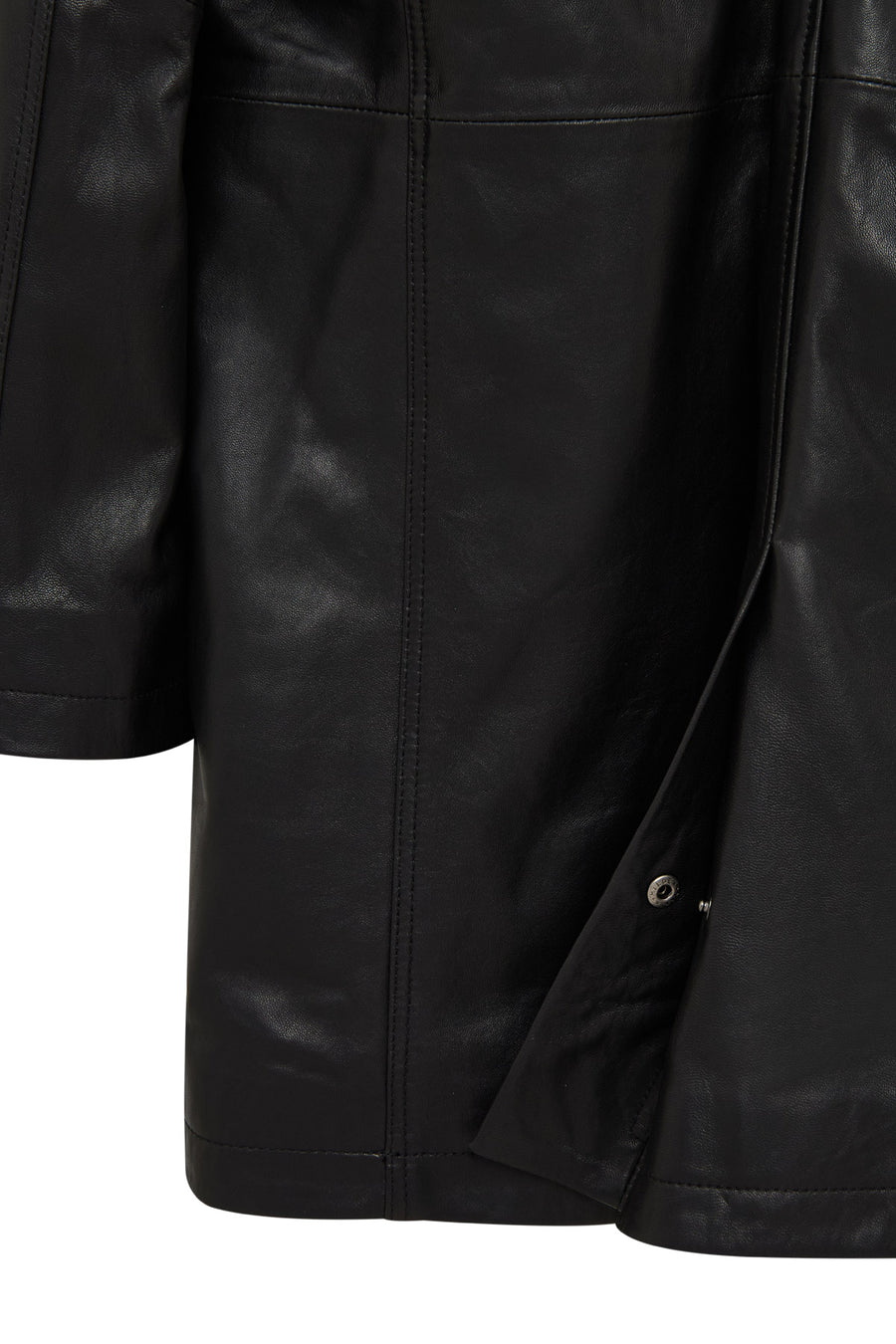 Ederson Men's Black Stand Collar Buttoned Leather Coat