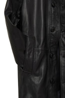 Ederson Men's Black Stand Collar Buttoned Leather Coat | Derimod