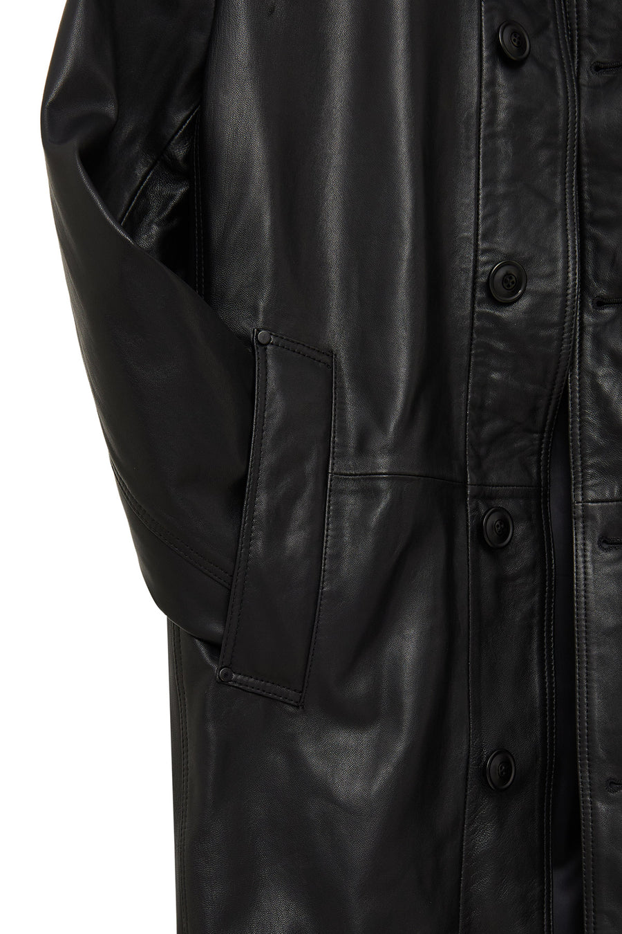 Ederson Men's Black Stand Collar Buttoned Leather Coat