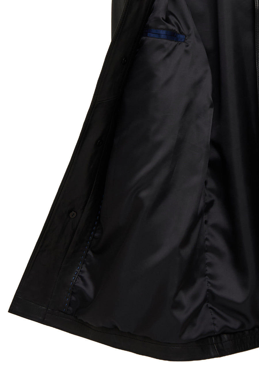 Ederson Men's Black Stand Collar Buttoned Leather Coat