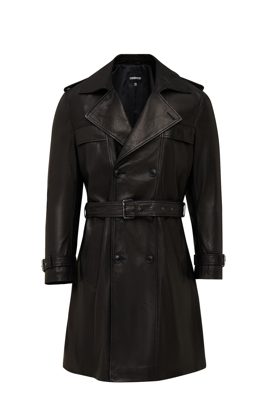 Bellingham Men Black Oversize Leather Trench Coat 24WGD65499M | Derimod