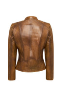Anya Women's Camel Short Leather Jacket | Derimod