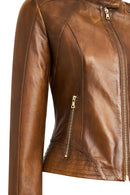 Anya Women's Camel Short Leather Jacket | Derimod