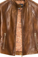 Anya Women's Camel Short Leather Jacket | Derimod