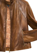 Anya Women's Camel Short Leather Jacket | Derimod