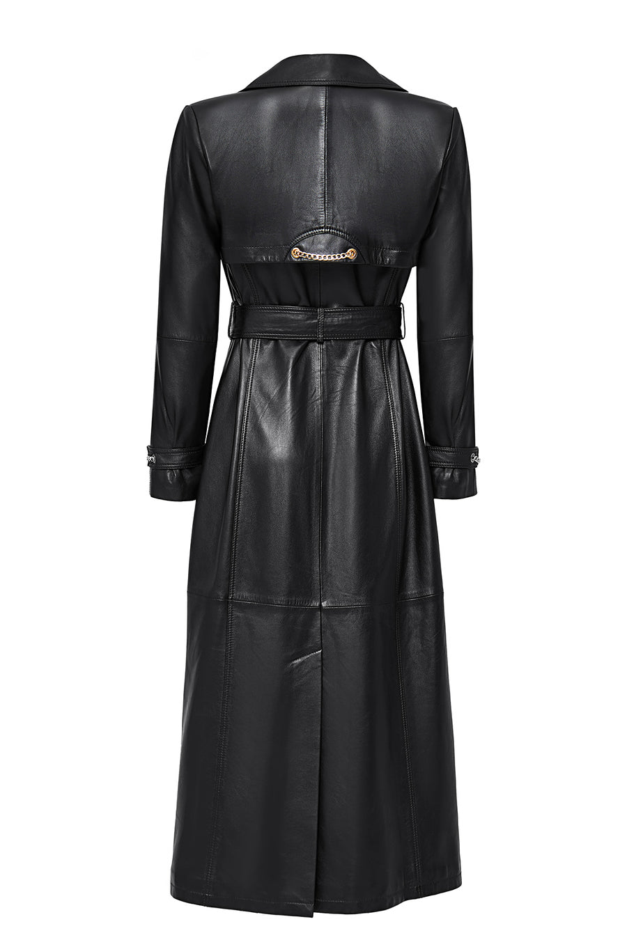 Jenny -X Women's Black Belt Detailed Leather Trench Coat