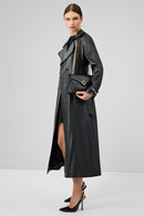 Jenny -X Women's Black Belt Detailed Leather Trench Coat | Derimod