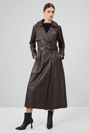 Jenny -X Women's Brown Belt Detailed Leather Trench Coat | Derimod