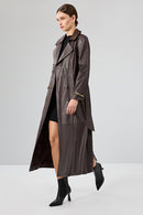 Jenny -X Women's Brown Belt Detailed Leather Trench Coat | Derimod