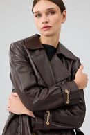 Jenny -X Women's Brown Belt Detailed Leather Trench Coat | Derimod