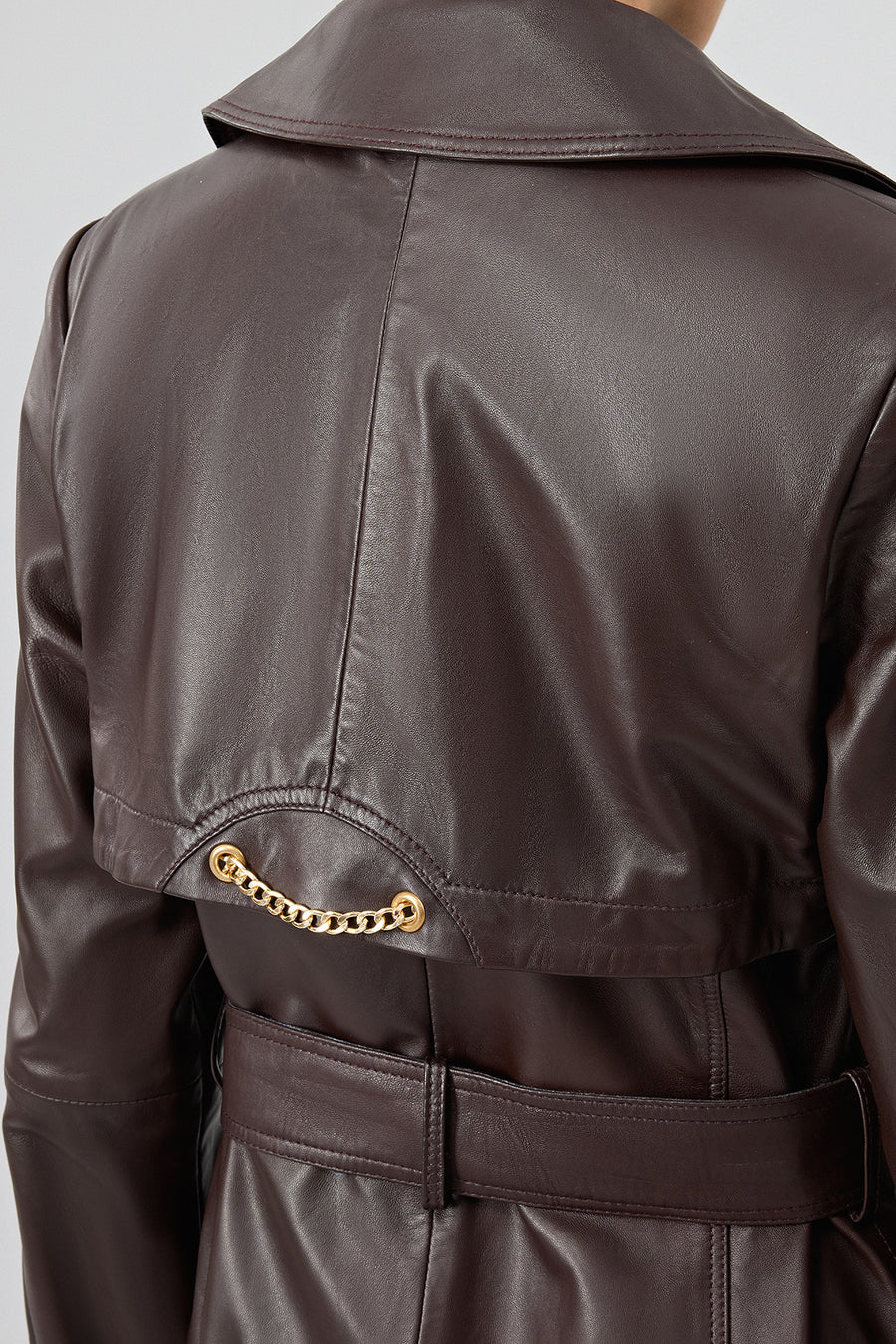 Jenny -X Women's Brown Belt Detailed Leather Trench Coat