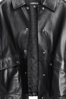 Susan Women's Black Oversize Leather Jacket | Derimod