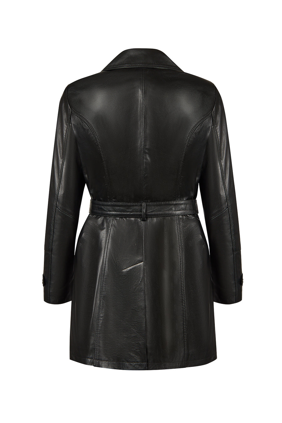 Rhoda(Plus) Woman Black Fur-Collared Loose-Fit Leather Coat