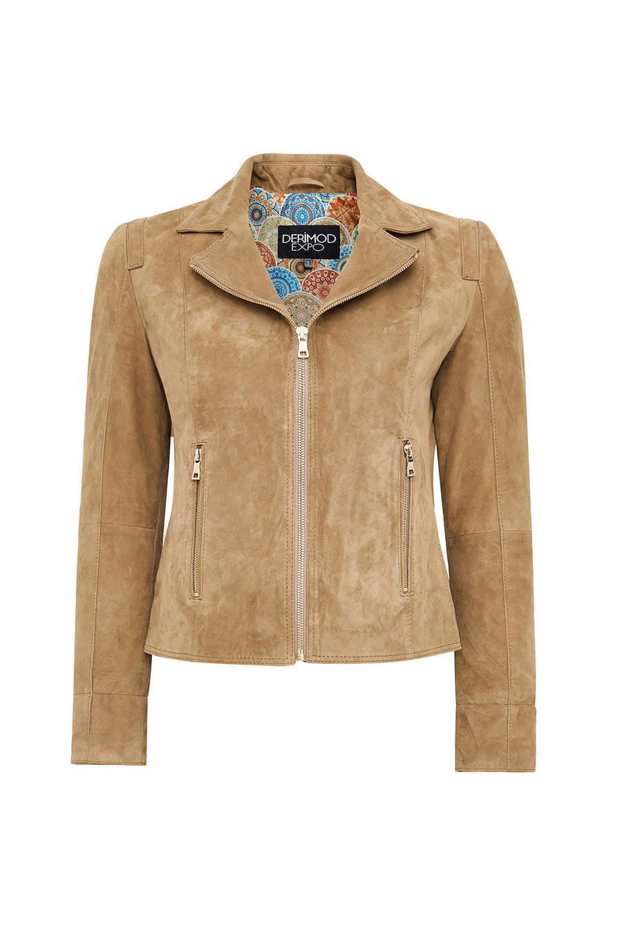 Lara Women's Camel Short Suede Leather Jacket 24WGE588110 | Derimod
