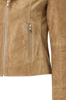 Lara Women's Camel Short Suede Leather Jacket | Derimod